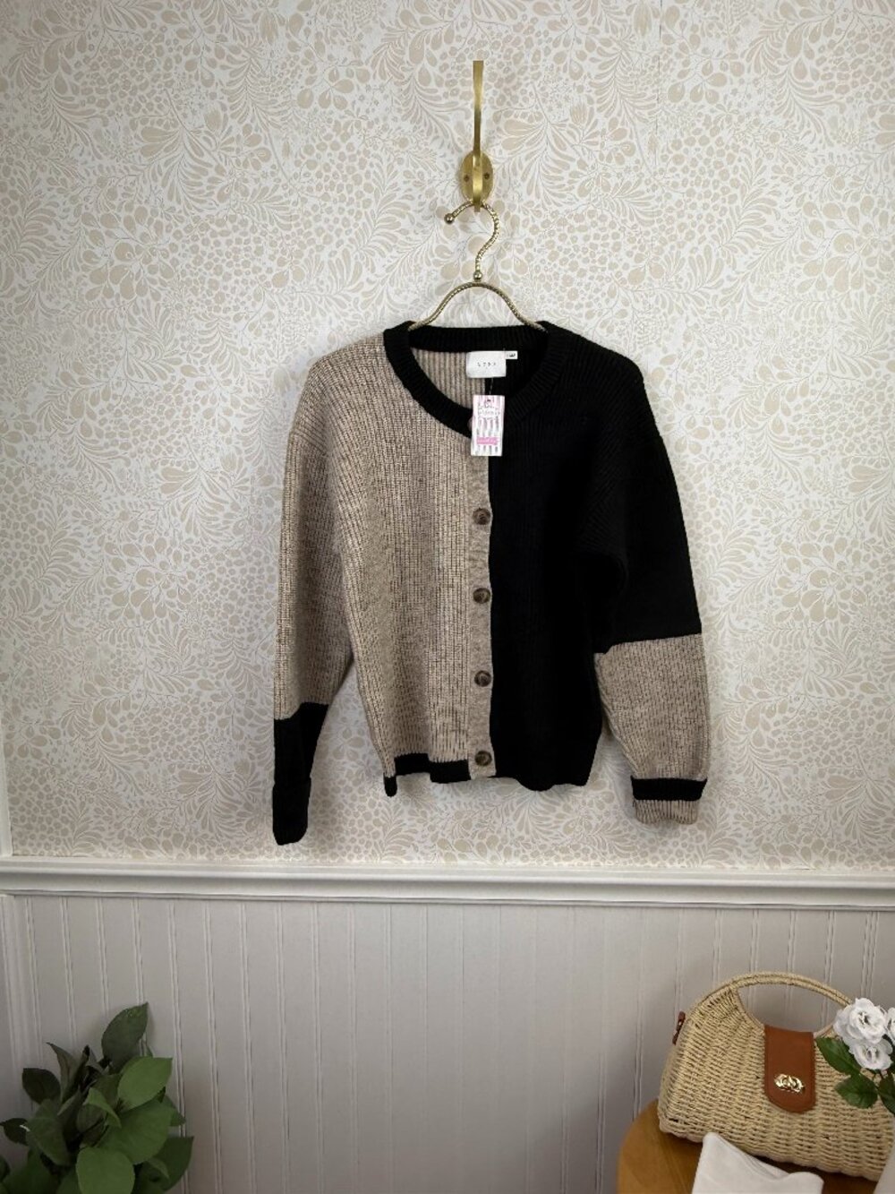Lush Black Colorblock Espresso Your Feelings Cardigan - Size - Small - NWT